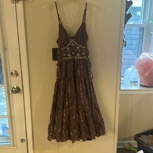Sea New York Brown Gold Spaghetti Strap Midi Sundress